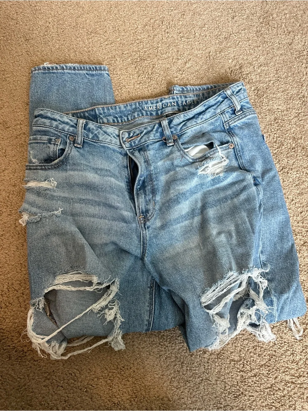 American Eagle Outfitters Light Blue Distressed Mom Jeans